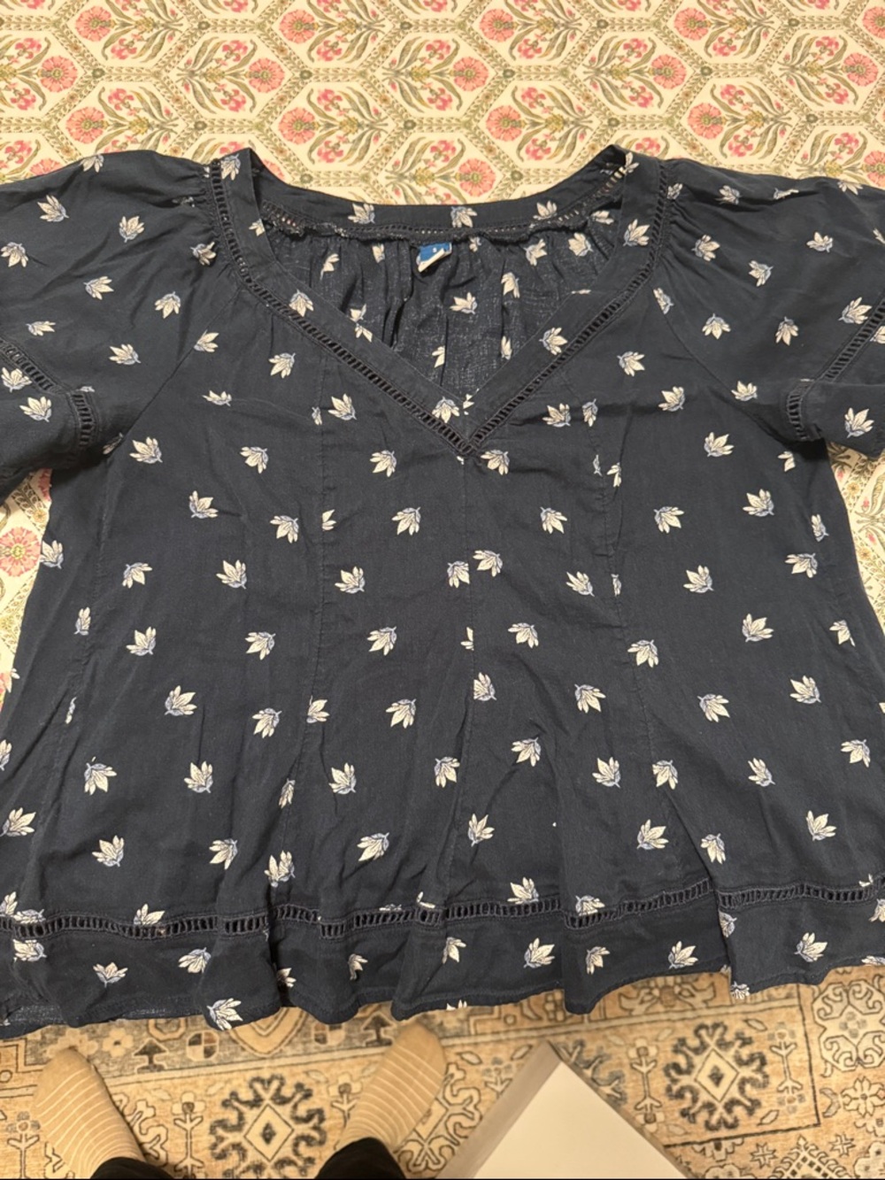 Old Navy Navy Floral Peasant Blouse